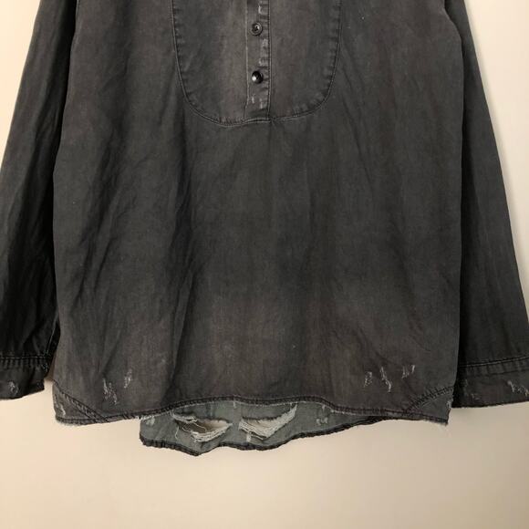 Man X One Teaspoon Shirt Medium Black Pull Over Denim Distressed Grunge - Picture 6 of 14